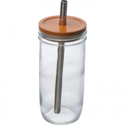 Stiklinė su dangteliu ir šiaudeliu 650 ml