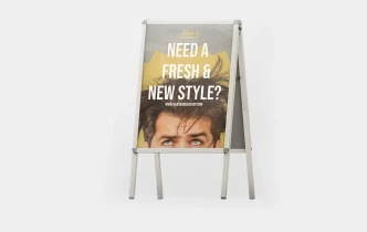 Dvipusis A formos reklaminis stovas - su spauda