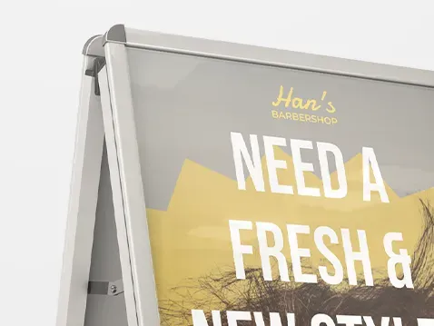 Dvipusis A formos reklaminis stovas - su spauda