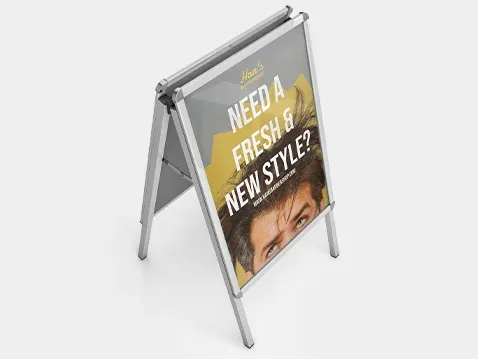 Dvipusis A formos reklaminis stovas - su spauda