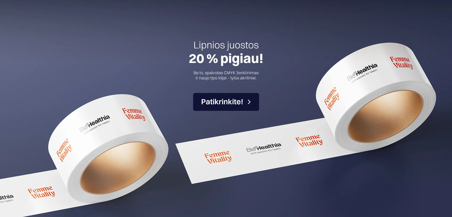Lipnios juostos su spauda – 20 % nuolaida, pilnaspalvė CMYK spauda